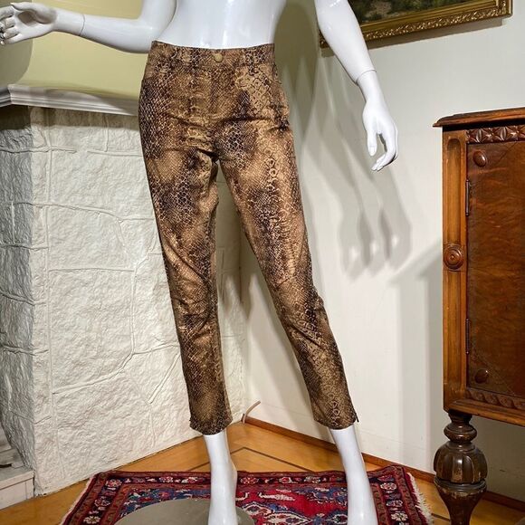 Lauren Ralph Lauren Brown & Tan Snakeskin Print Skinny Ankle Zip Pants - Picture 2 of 14
